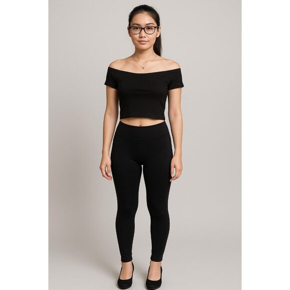 Sage + Stone Black Off Shoulder Ribbed Stretchy Crop Top Size M Modal Blend - Picture 1 of 6